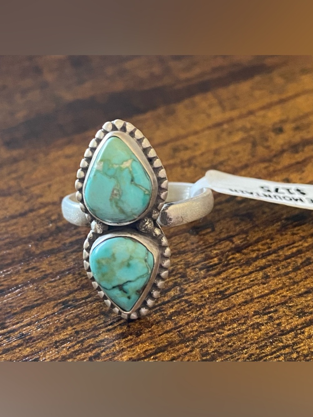 Lone Mountain Double Turquoise ADJUSTABLE Ring, set in 925 Sterling Silver